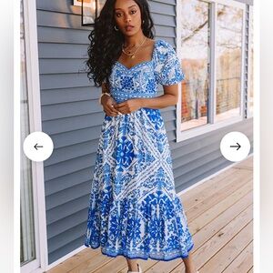 Impressions blue and white Greek island hopping midi dress size small